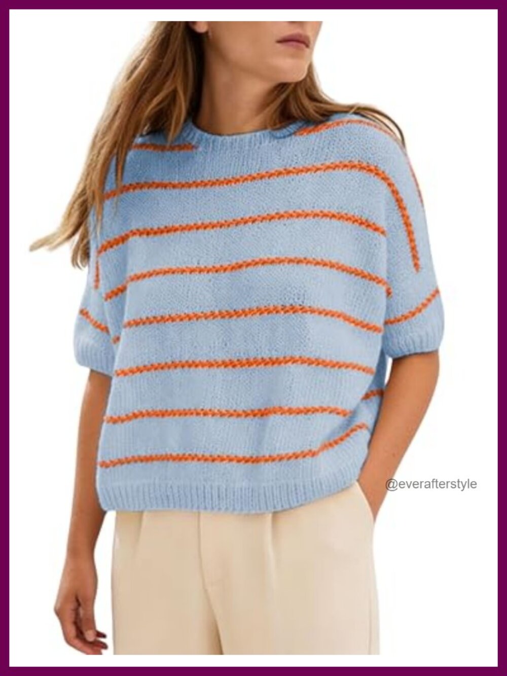 Lightweight Striped Short Sleeve Knit Pullover Sweater Women's Summer Cropped